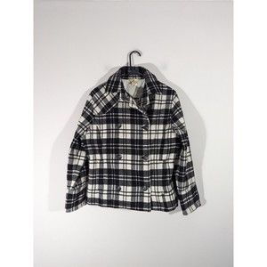 Woolrich Black White Plaid Peacoat Jacket Preppy Wool Blend Women Size S